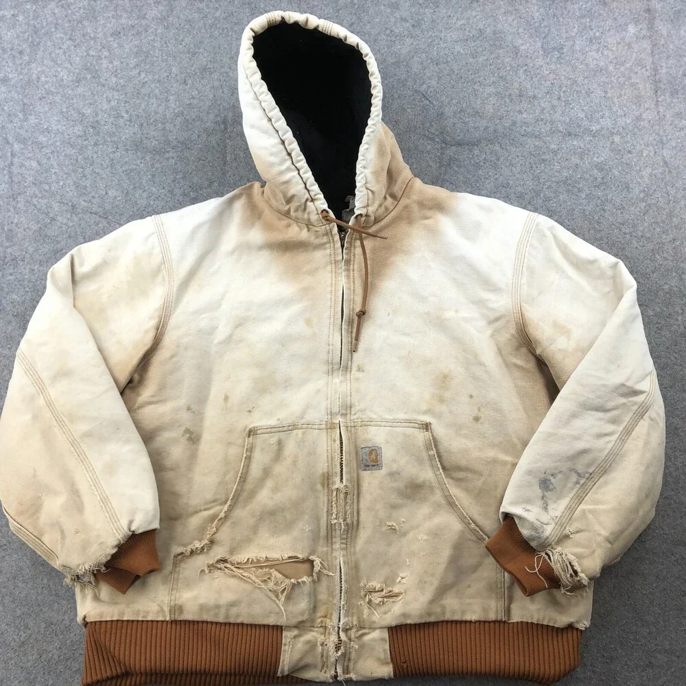Vintage Carhartt Jacket Mens XL J140 BRN Canvas Worn Distresed Faded Thrashed